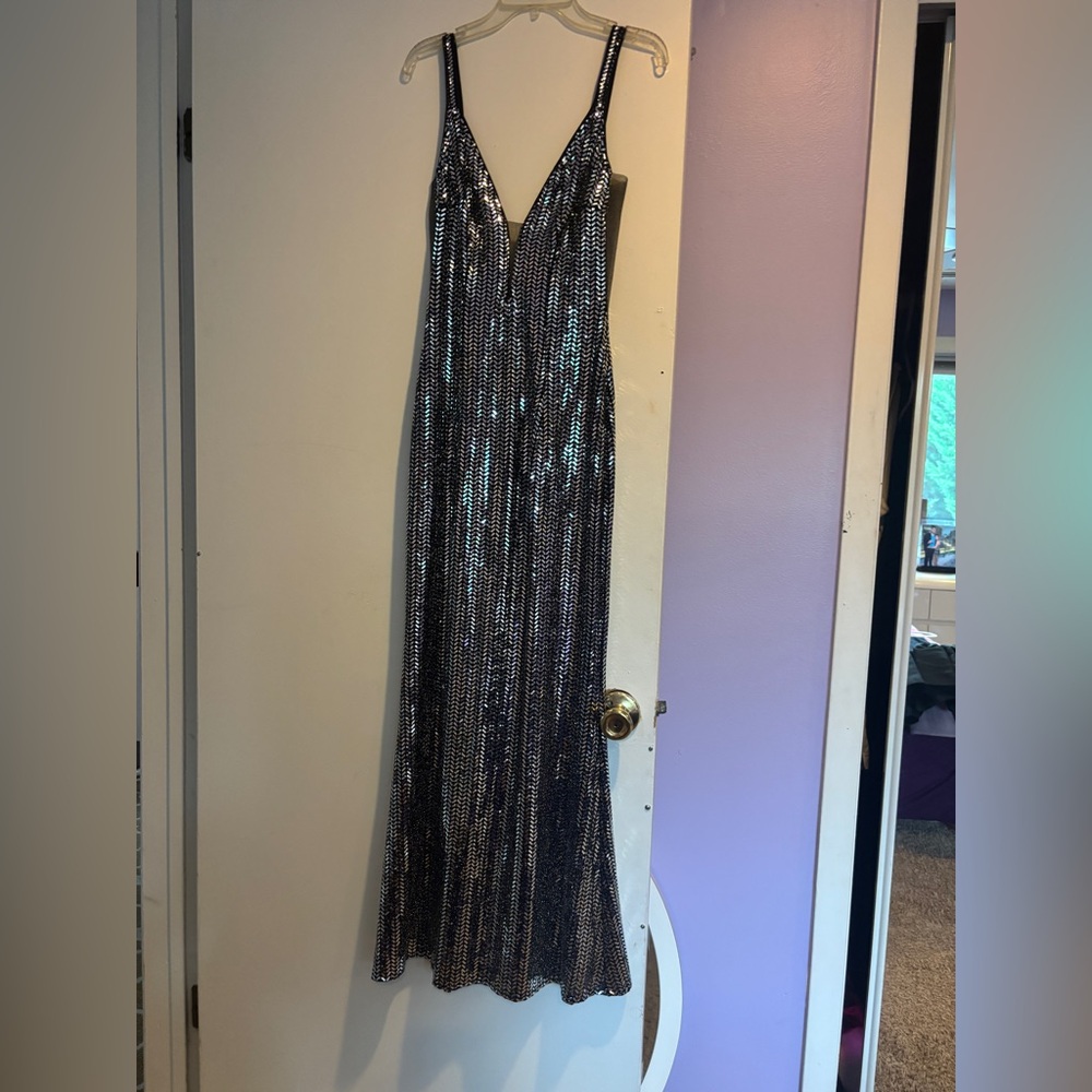 Elegant Silver Sequin Maxi Dress